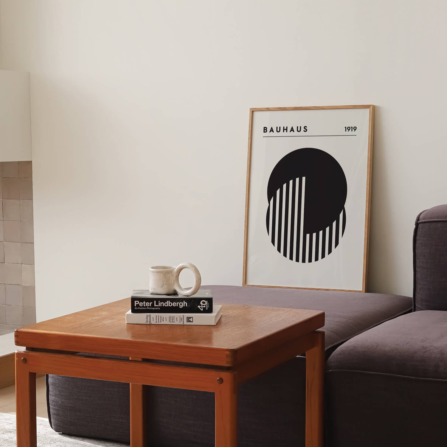 Minimalist Bauhaus-inspired art print featuring calming geometric shapes and a balanced design. Ideal for creating a serene atmosphere in modern home decor, blending artistic simplicity with contemporary elegance.