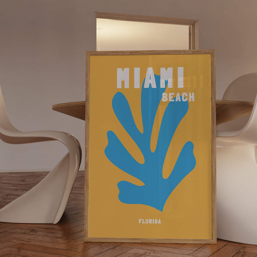 Miami Beach travel print inspired by Assouline coffee table books, perfect for adding vibrant tropical energy to modern interiors. Captures Miami’s iconic beachside allure.