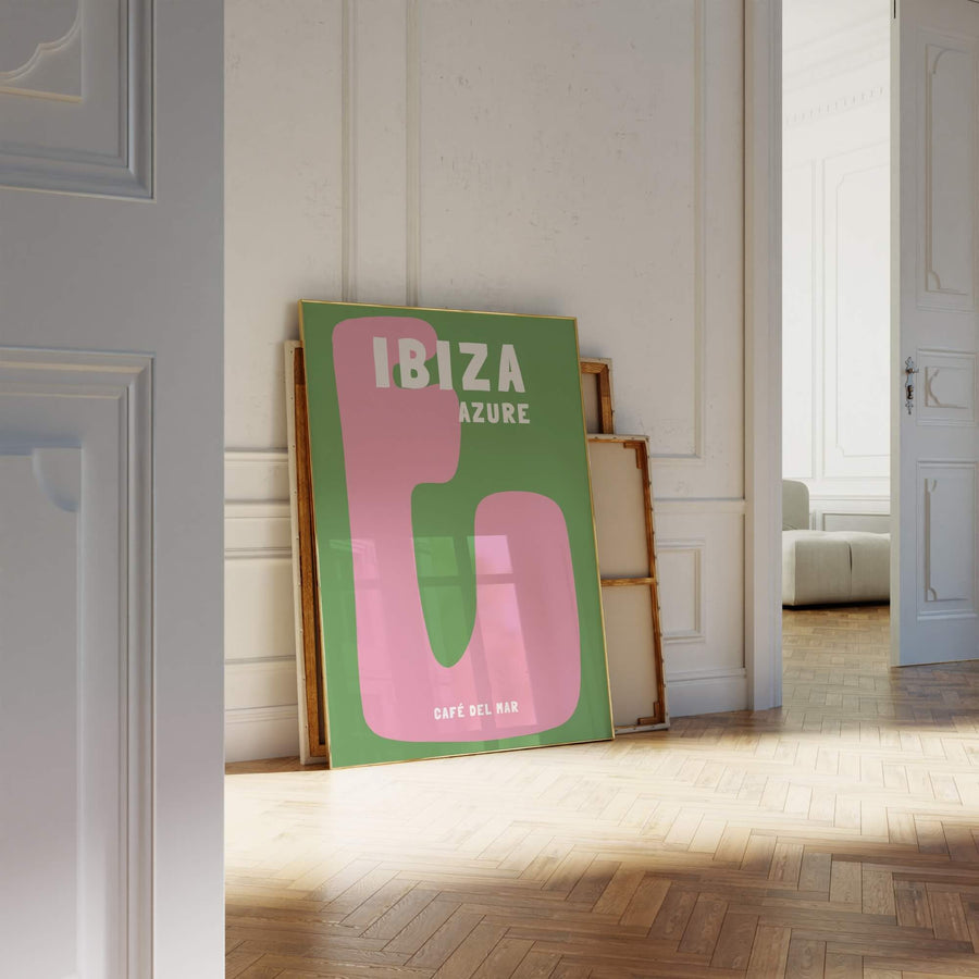 Ibiza travel print featuring Café de la Mar, a perfect addition to coastal or boho decor. Enjoy free shipping and special offers like 'Get 2 for $100' on selected prints.