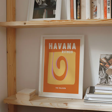 Havana, Cuba travel print featuring vibrant vintage-inspired art of classic cars and colorful streets. Perfect for wanderlust and retro decor in Australia.