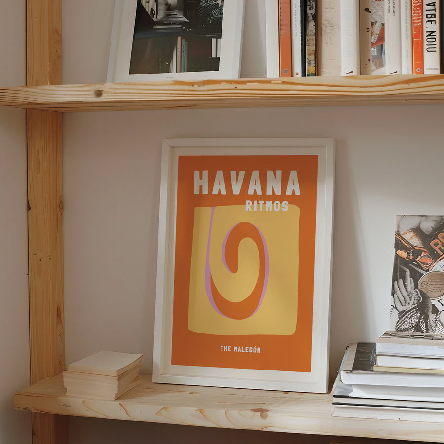Havana, Cuba travel print featuring vibrant vintage-inspired art of classic cars and colorful streets. Perfect for wanderlust and retro decor in Australia.