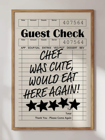 Chef Was Cute Guest Check Print