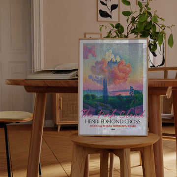Henri-Edmond Cross The Pink Cloud print, pastel pointillism landscape with pink clouds and lush greenery, vintage wall art Australia