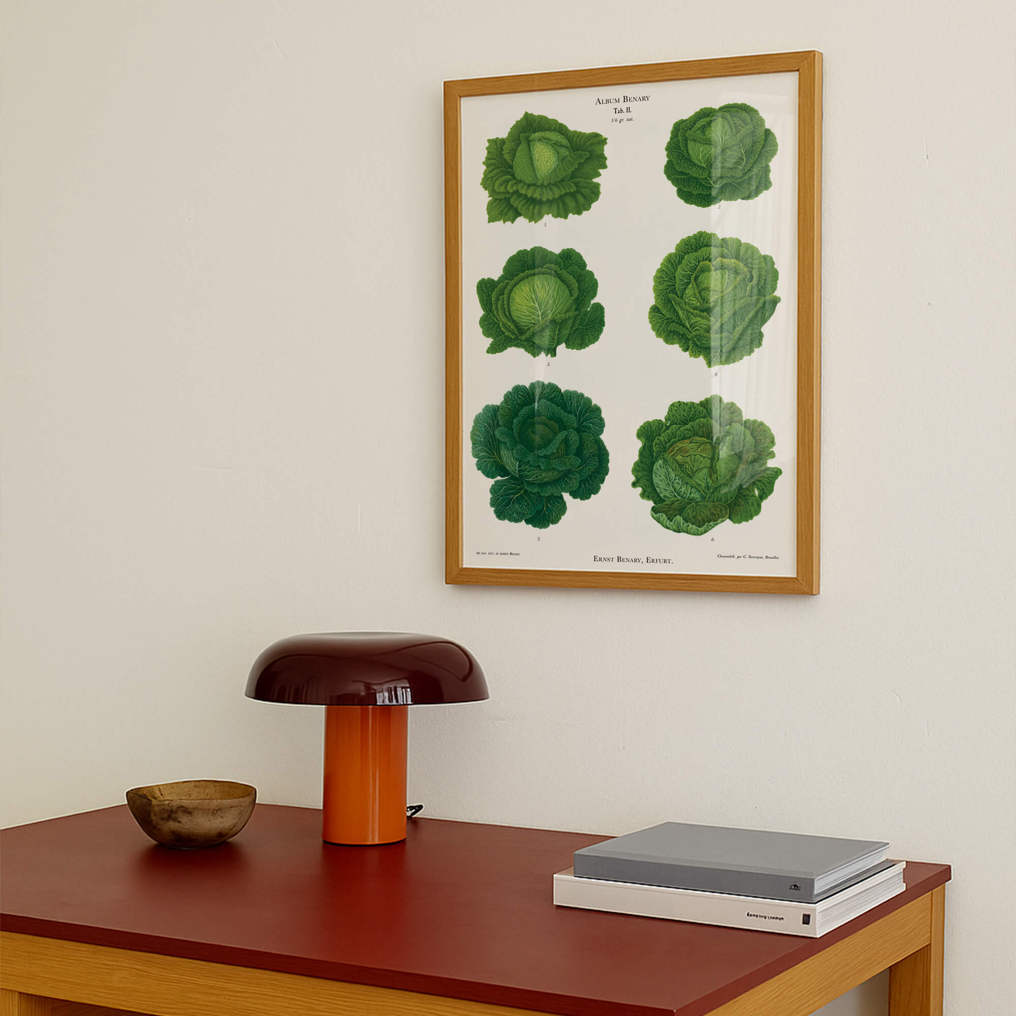 Green cabbage botanical kitchen wall art print with vintage layout variations and antique charm. Get 2 Prints for $100 with Free Shipping in Australia.