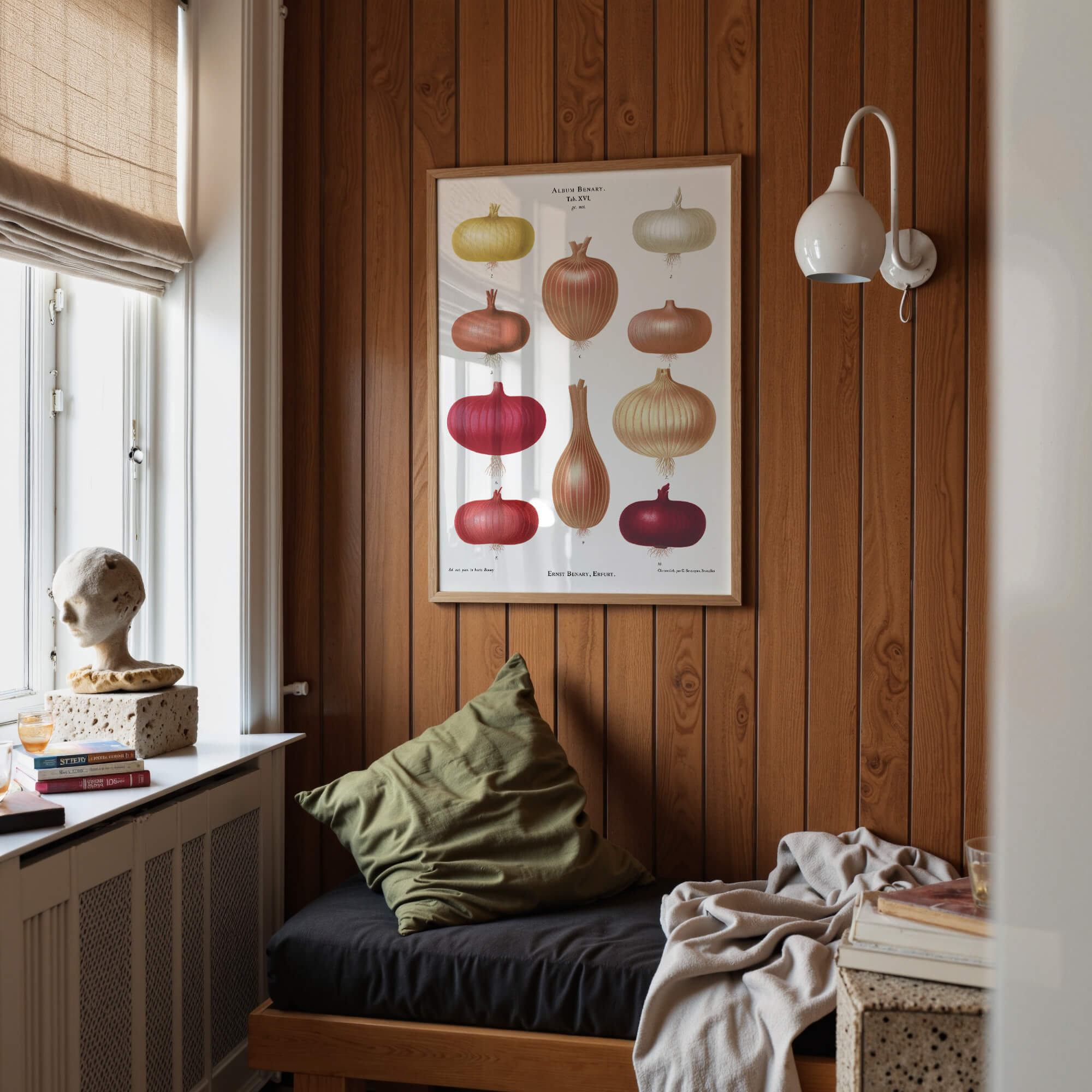 Vintage onions botanical wall art print with natural antique variations and soft earthy tones. Get 2 Prints for $100 with Free Shipping in Australia.