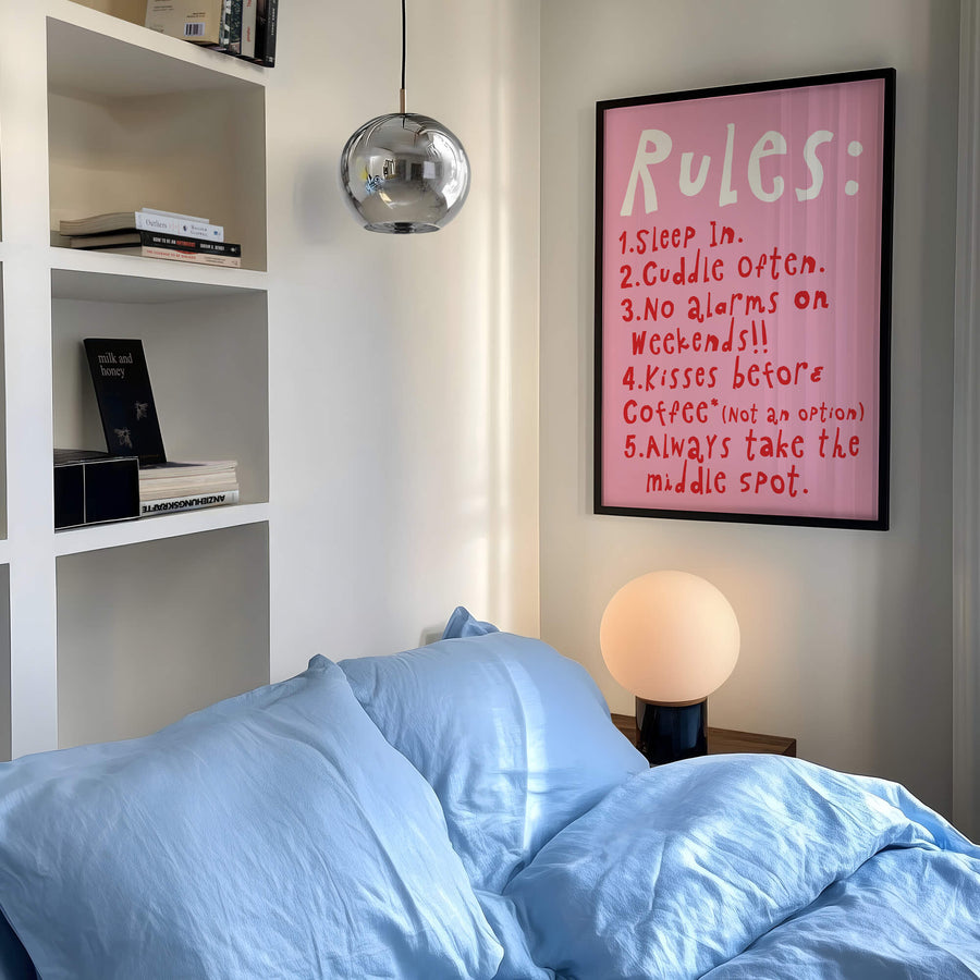 Bed Rules* Wall Art Print – Fun Bedroom & Couple Decor – Get 2PrintsFor$100 that comes with Free Shipping 🚚💫 in Australia.