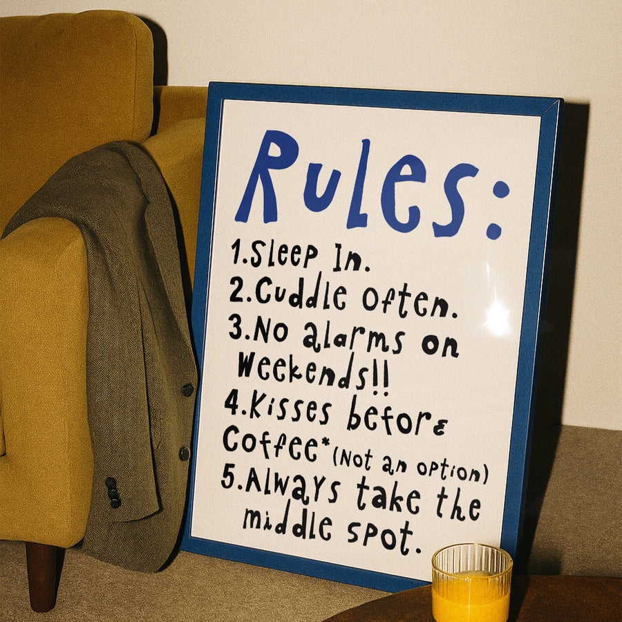 Bed Rules* Wall Art Print – Fun Bedroom & Couple Decor – Get 2PrintsFor$100 that comes with Free Shipping 🚚💫 in Australia.