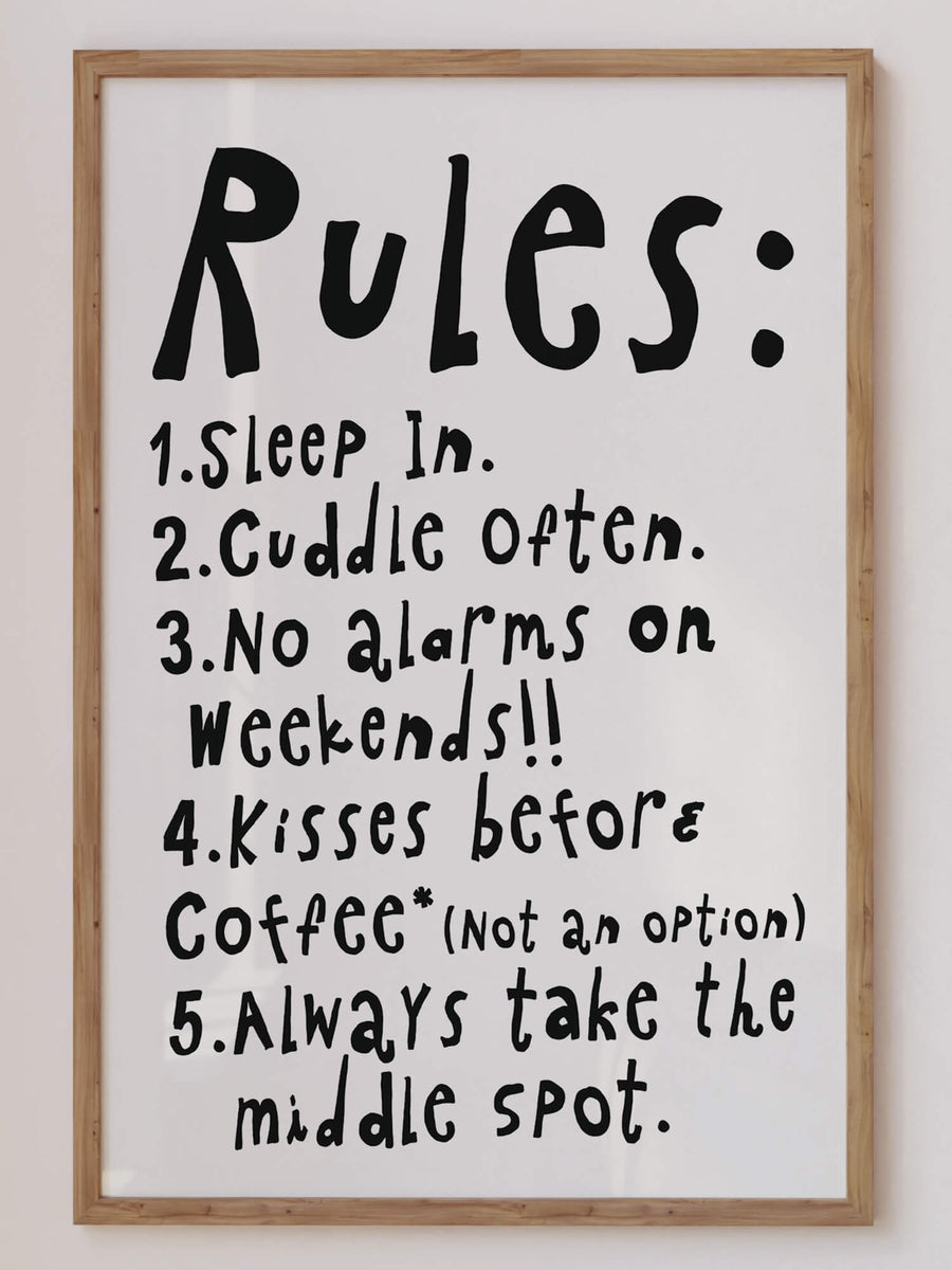 Bed Rules* Wall Art Print – Fun Bedroom & Couple Decor – Get 2PrintsFor$100 that comes with Free Shipping 🚚💫 in Australia.