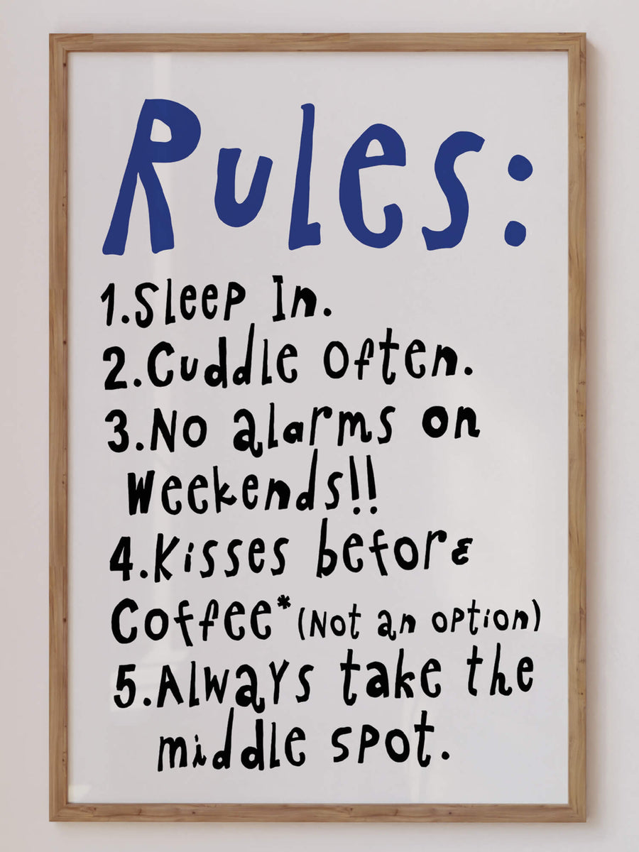 Bed Rules* Wall Art Print – Fun Bedroom & Couple Decor – Get 2PrintsFor$100 that comes with Free Shipping 🚚💫 in Australia.
