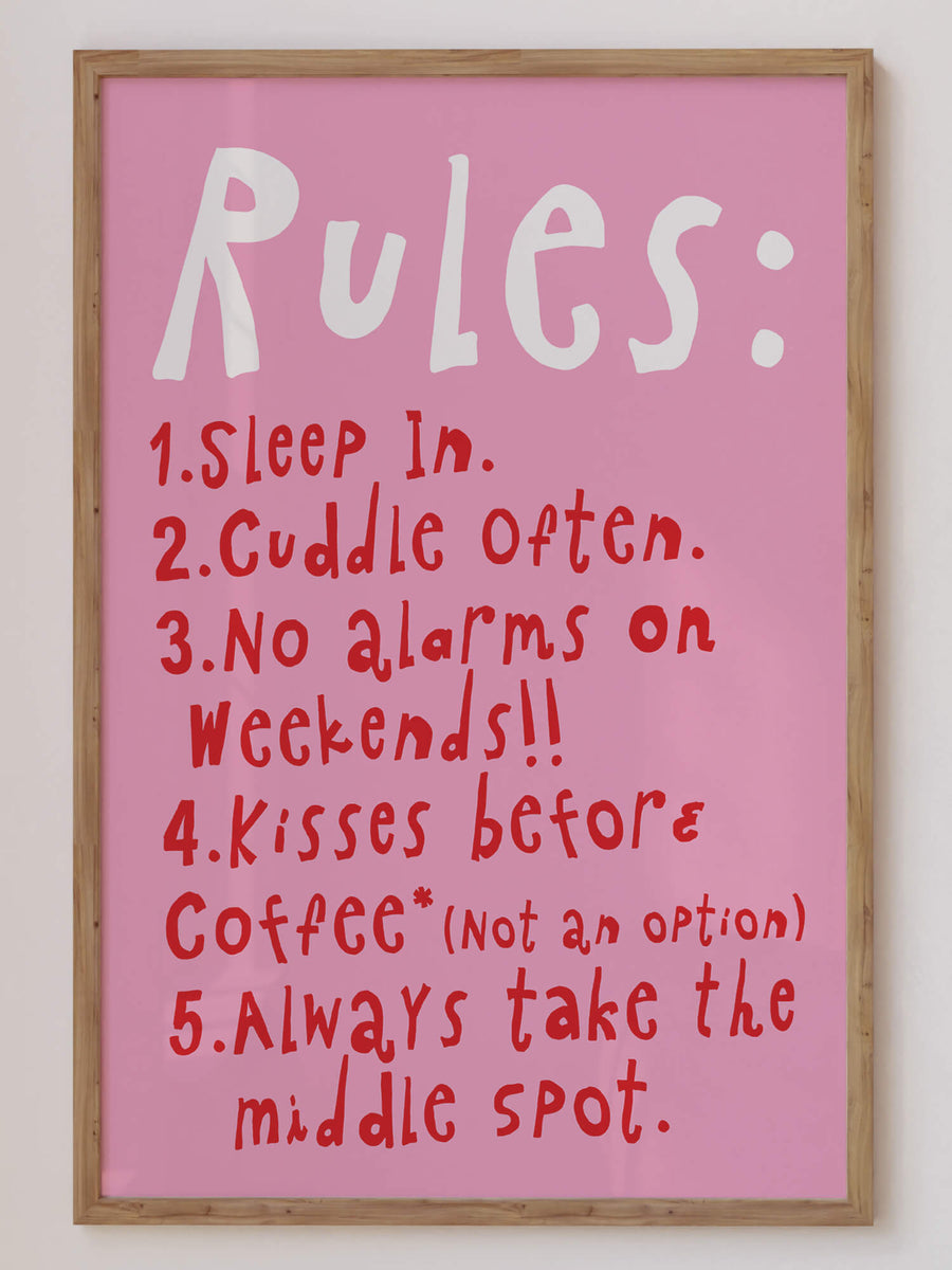 Bed Rules* Wall Art Print – Fun Bedroom & Couple Decor – Get 2PrintsFor$100 that comes with Free Shipping 🚚💫 in Australia.
