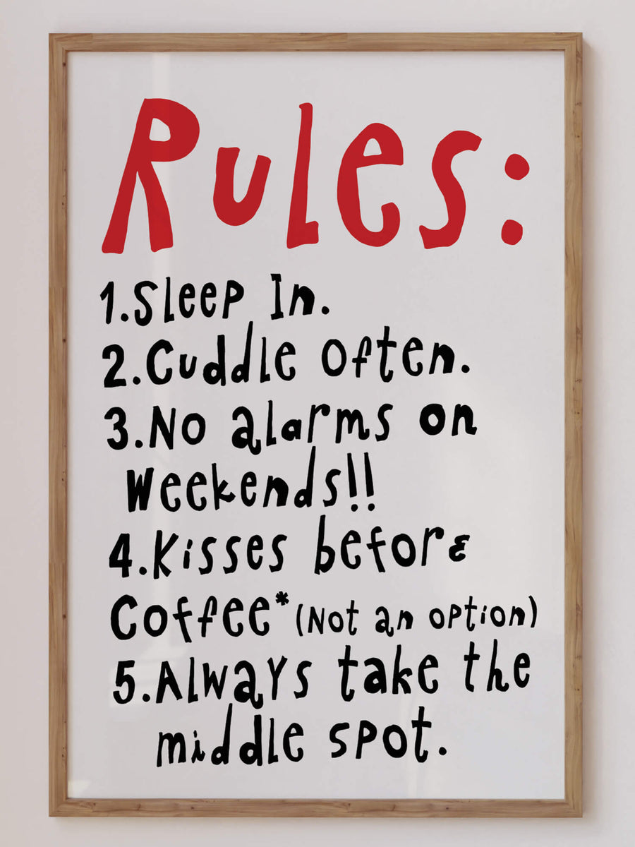 Bed Rules* Wall Art Print – Fun Bedroom & Couple Decor – Get 2PrintsFor$100 that comes with Free Shipping 🚚💫 in Australia.