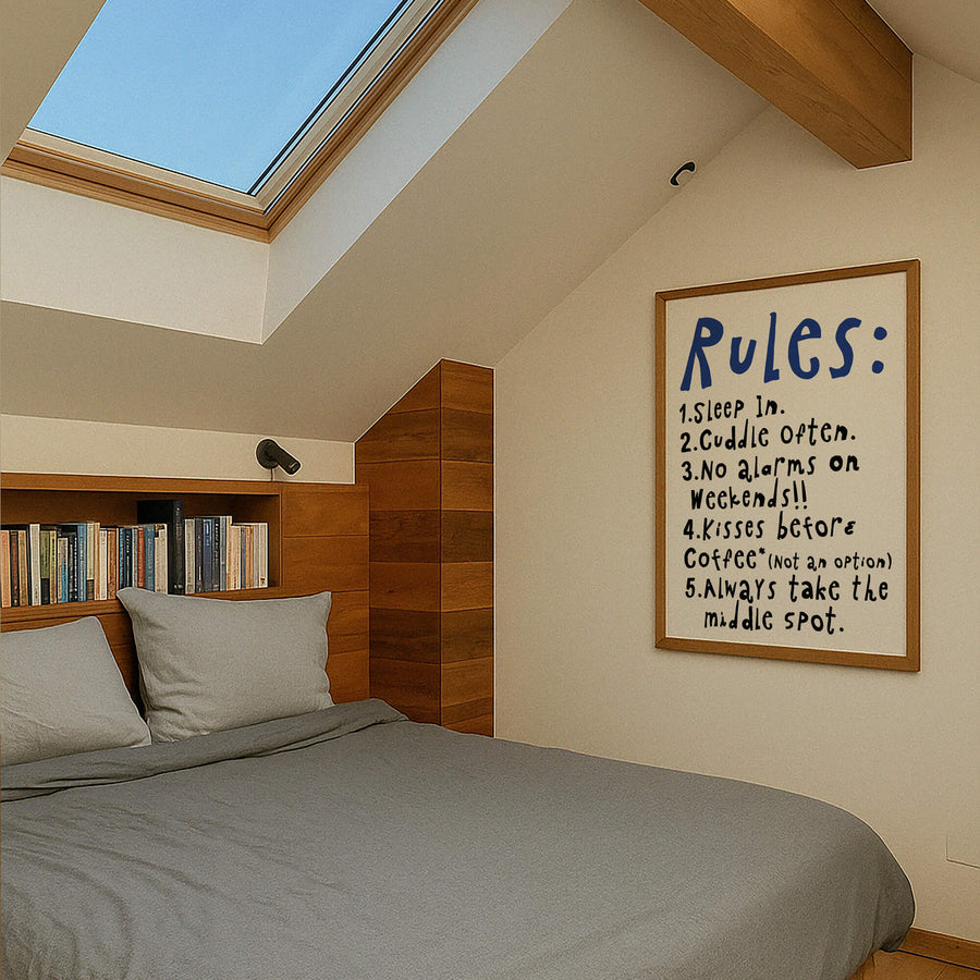 Bed Rules* Wall Art Print – Fun Bedroom & Couple Decor – Get 2PrintsFor$100 that comes with Free Shipping 🚚💫 in Australia.