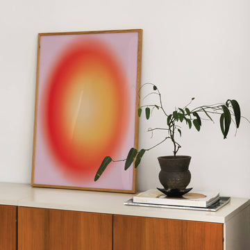 Minimalist Sun Aura Gradient Print featuring a warm, soft gradient in golden and peachy hues, creating a calming and modern aesthetic. Perfect for contemporary and boho-inspired home decor. Get 2PrintsFor$100 that comes with Free Shipping 🚚💫 in Australia.