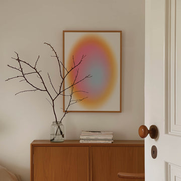 Minimalist Aura Gradient Print featuring a smooth, flowing color transition in a soft, modern design. Perfect for contemporary and boho-inspired home decor. Get 2PrintsFor$100 that comes with Free Shipping 🚚💫 in Australia.
