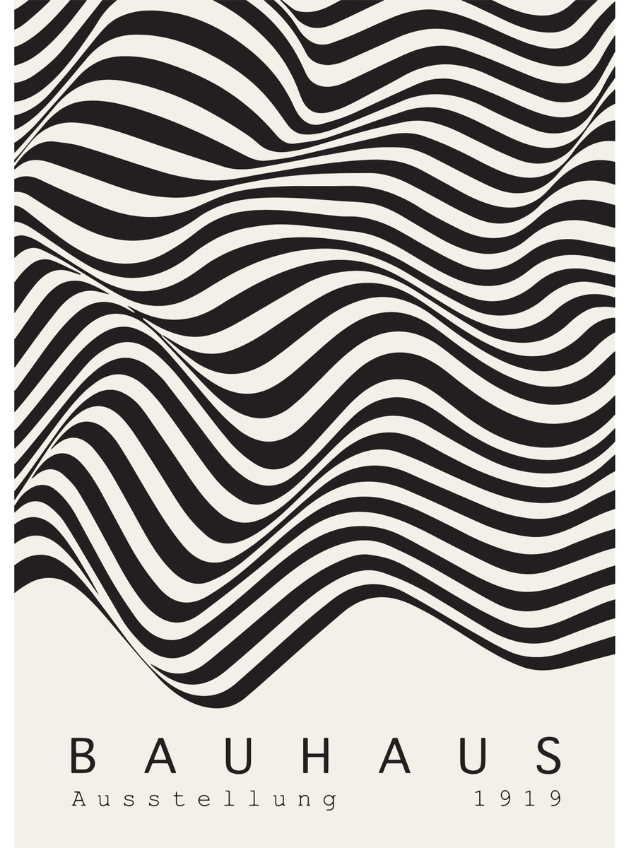 Bauhaus design with wavy lines on a white background