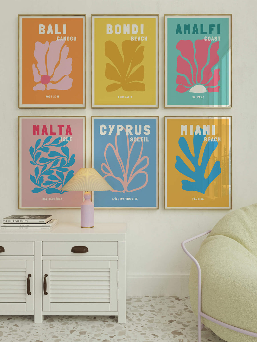 Miami Beach travel print inspired by Assouline coffee table books, perfect for adding vibrant tropical energy to modern interiors. Captures Miami’s iconic beachside allure.