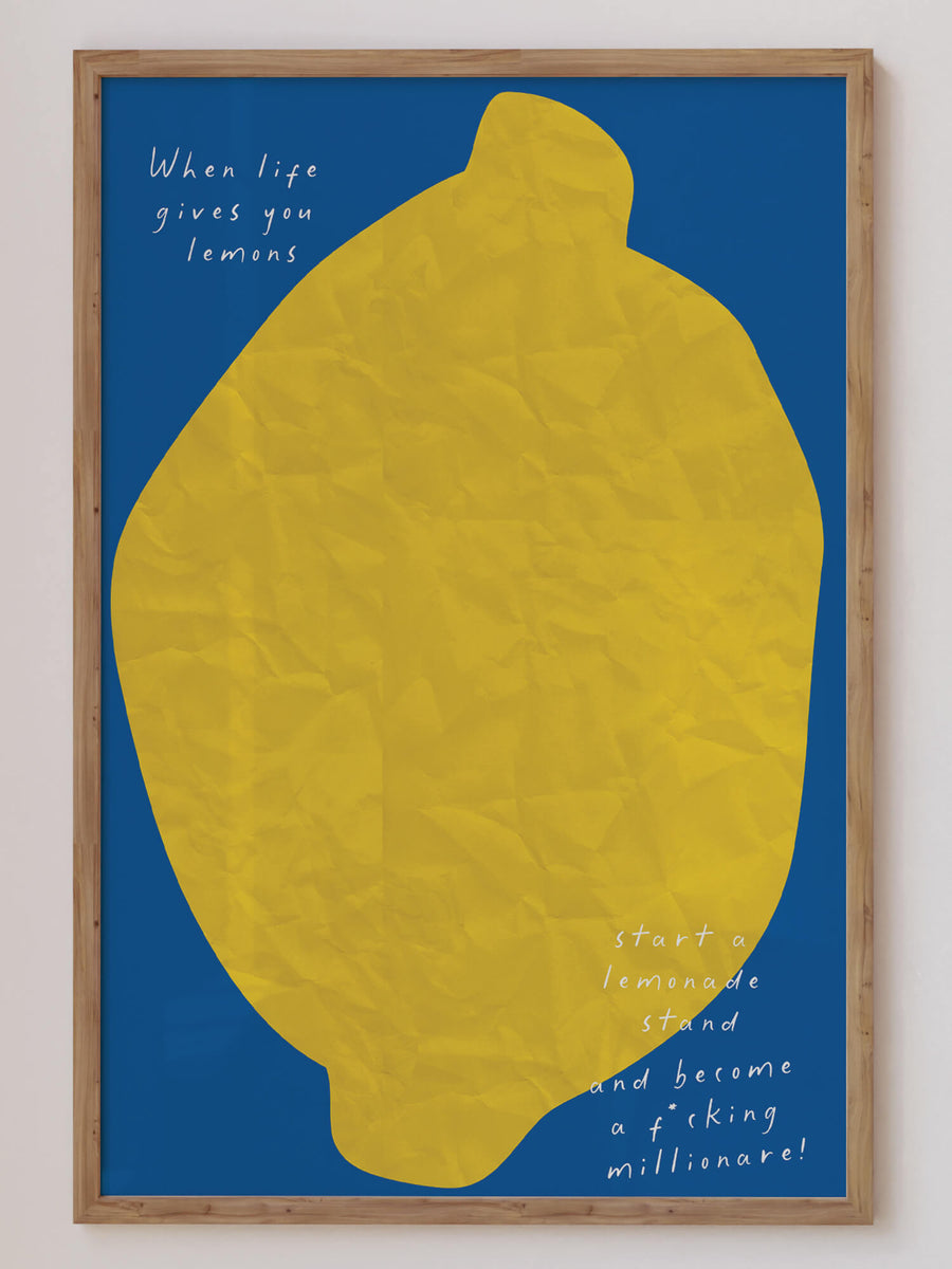 Bold, modern wall art featuring a bright yellow lemon with a motivational quote. Get 2PrintsFor$100 that comes with Free Shipping 🚚💫 in Australia.