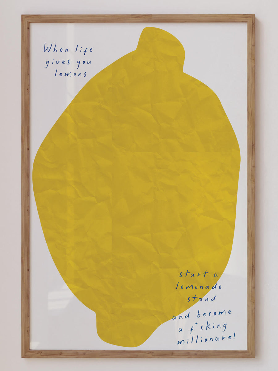 Bold, modern wall art featuring a bright yellow lemon with a motivational quote. Get 2PrintsFor$100 that comes with Free Shipping 🚚💫 in Australia.