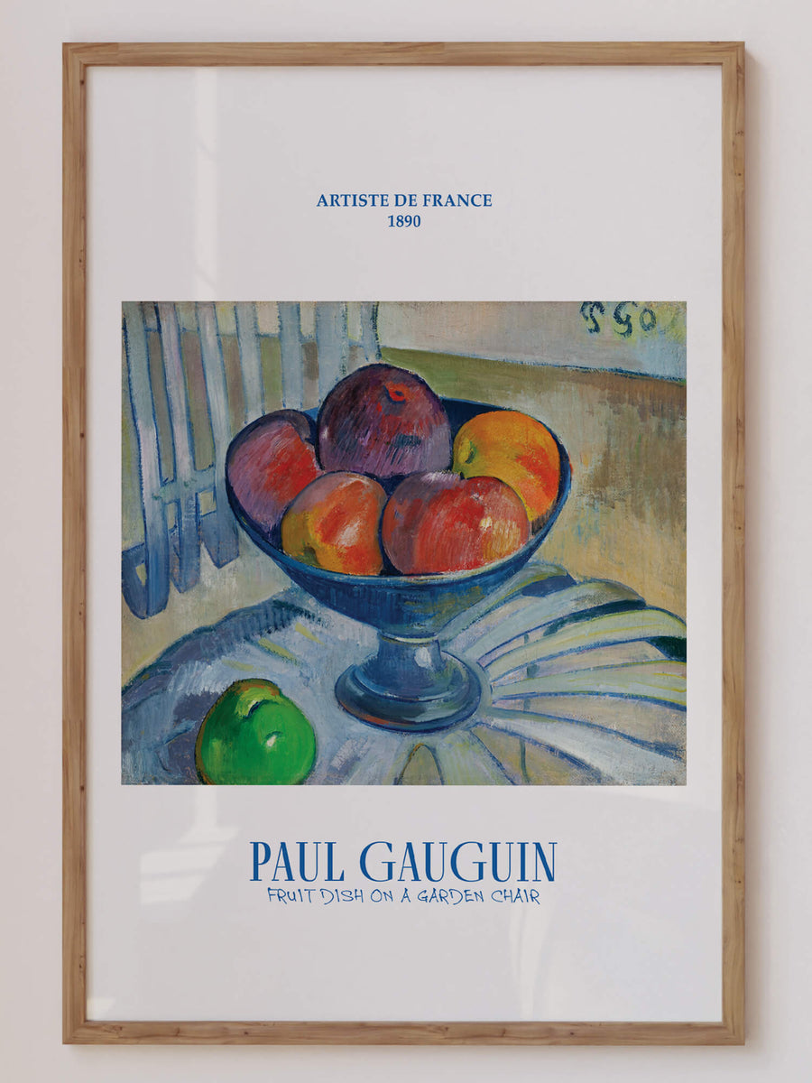 Paul Gauguin Fruit Dish on a Garden Chair print – colourful vintage still life wall art with apples and pears