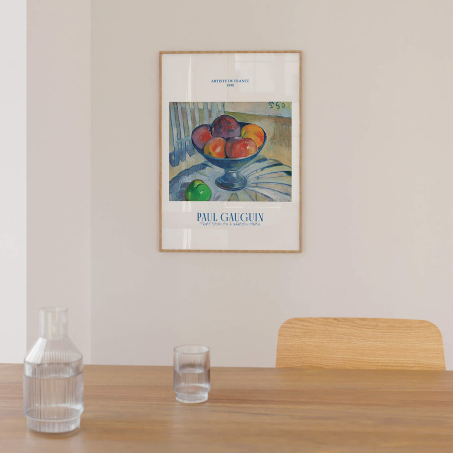 Paul Gauguin Fruit Dish on a Garden Chair print – colourful vintage still life wall art with apples and pears
