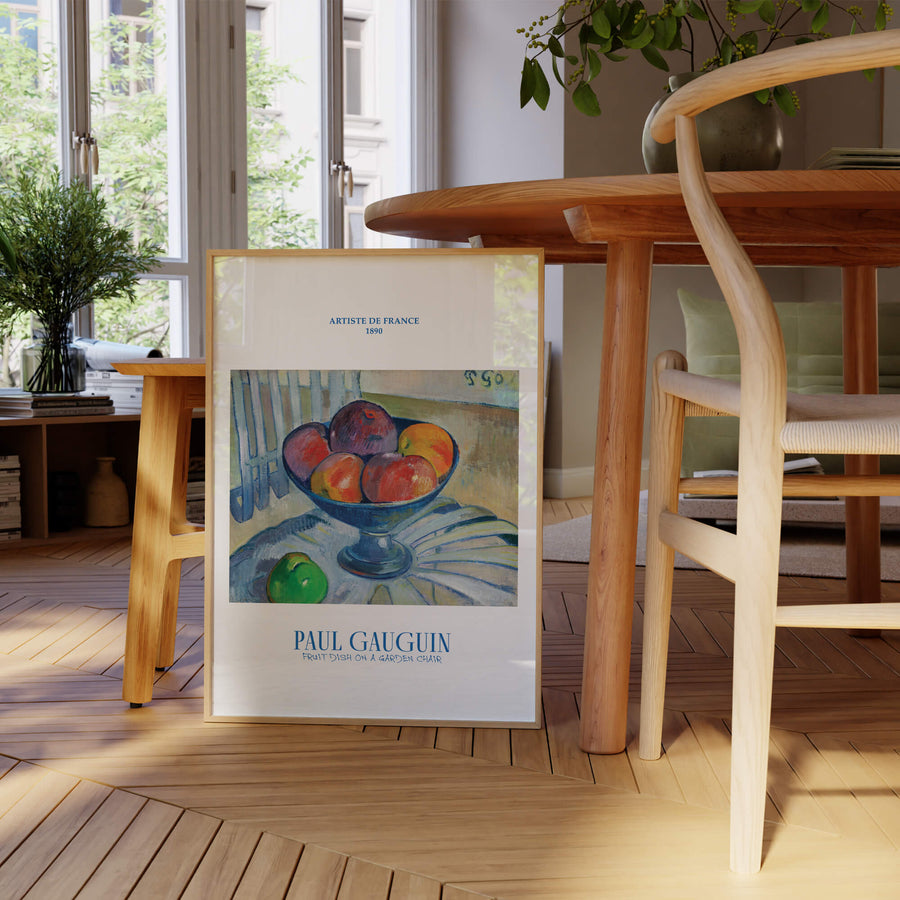 Paul Gauguin Fruit Dish on a Garden Chair print – colourful vintage still life wall art with apples and pears