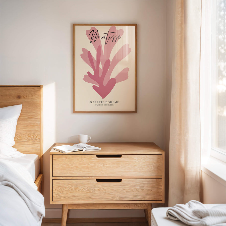 Matisse-inspired pink abstract print featuring organic cut-out shapes on a neutral background. A modern and minimalist art piece perfect for contemporary interiors. Get 2PrintsFor$100 that comes with Free Shipping 🚚💫 in Australia.