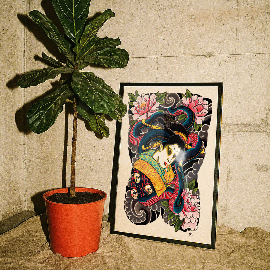 Japanese Woman Body Tattoo Print
