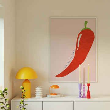 Bold chili wall art with a playful 