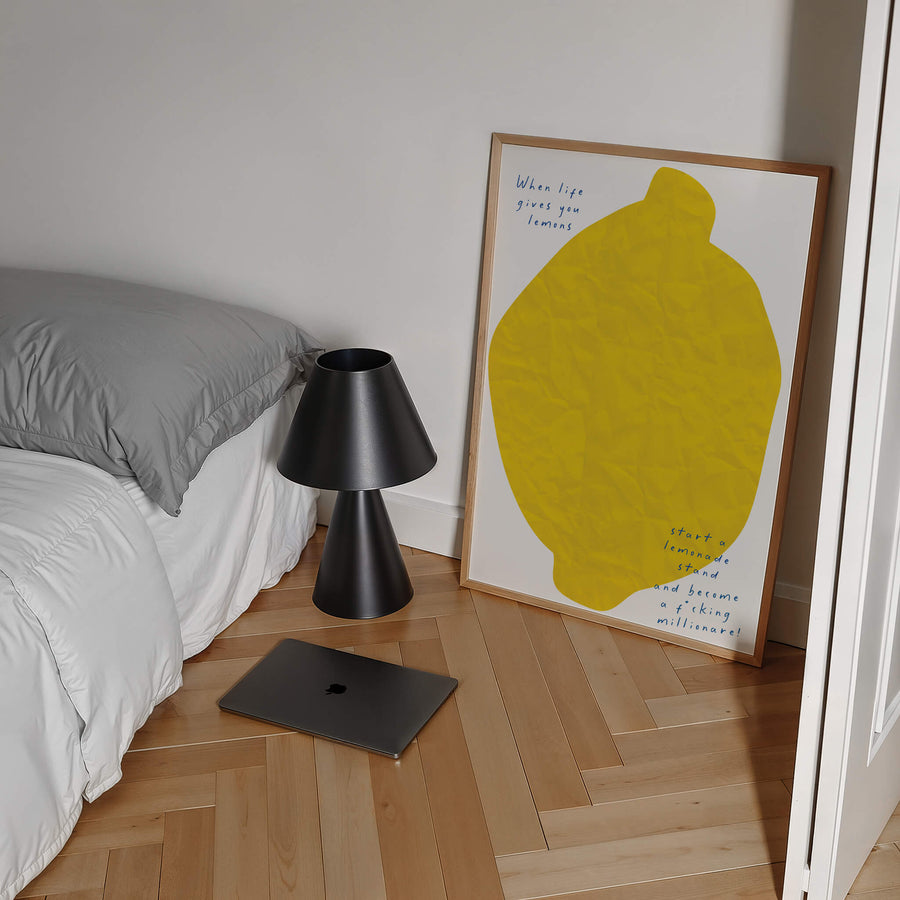 Bold, modern wall art featuring a bright yellow lemon with a motivational quote. Get 2PrintsFor$100 that comes with Free Shipping 🚚💫 in Australia.