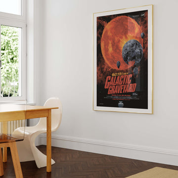 'Galactic Graveyard' print by NASA featuring a haunting space horror-inspired design with fiery cosmic elements, perfect for sci-fi and funky modern home decor. Get 2PrintsFor$100 that comes with Free Shipping 🚚💫 in Australia