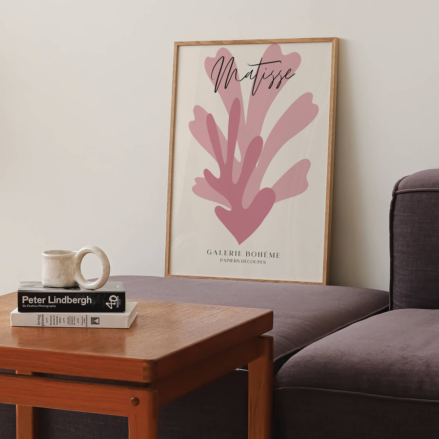 Matisse-inspired pink abstract print featuring organic cut-out shapes on a neutral background. A modern and minimalist art piece perfect for contemporary interiors. Get 2PrintsFor$100 that comes with Free Shipping 🚚💫 in Australia.