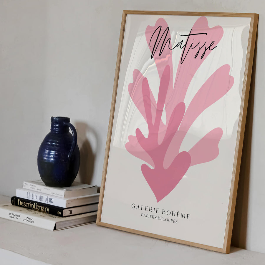 Matisse-inspired pink abstract print featuring organic cut-out shapes on a neutral background. A modern and minimalist art piece perfect for contemporary interiors. Get 2PrintsFor$100 that comes with Free Shipping 🚚💫 in Australia.